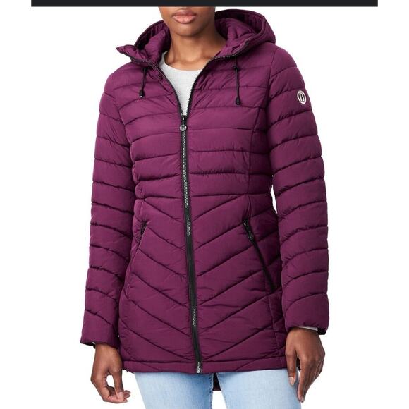 Bernardo Microtouch Mid-Length Puffer Coat Jacket Burgundy Woman’s Size XXL GUC - Picture 1 of 16